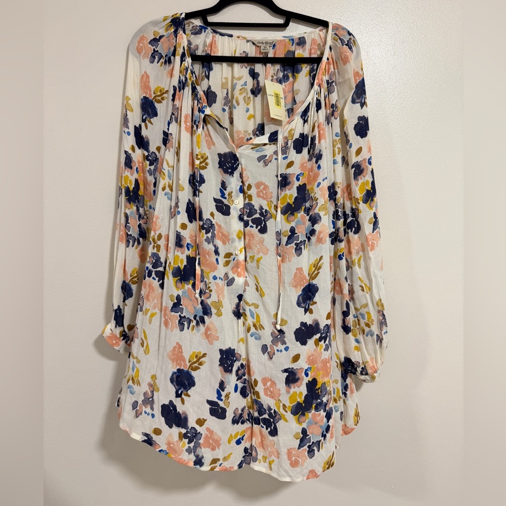 NWT Lucky Brand Flow Floral Tie Art Chic Glam Work Business Casual Blouse 1X